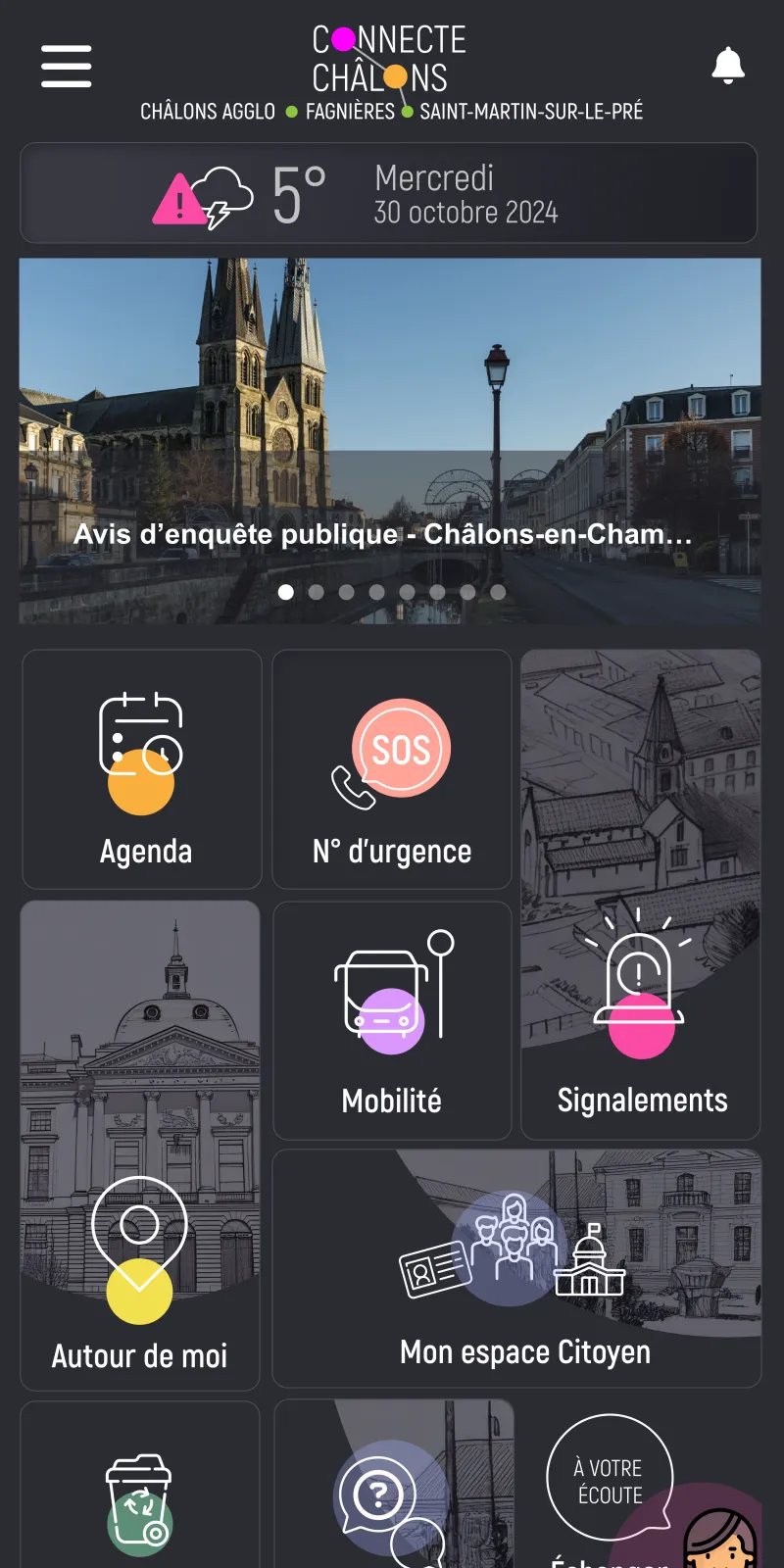 Écran accueil de l'application Connecte Châlons