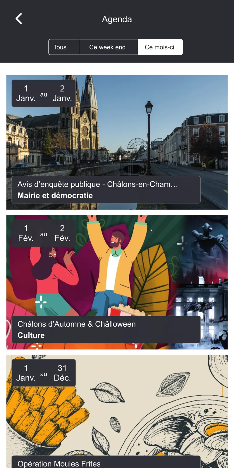 Écran agenda des événements du territoire