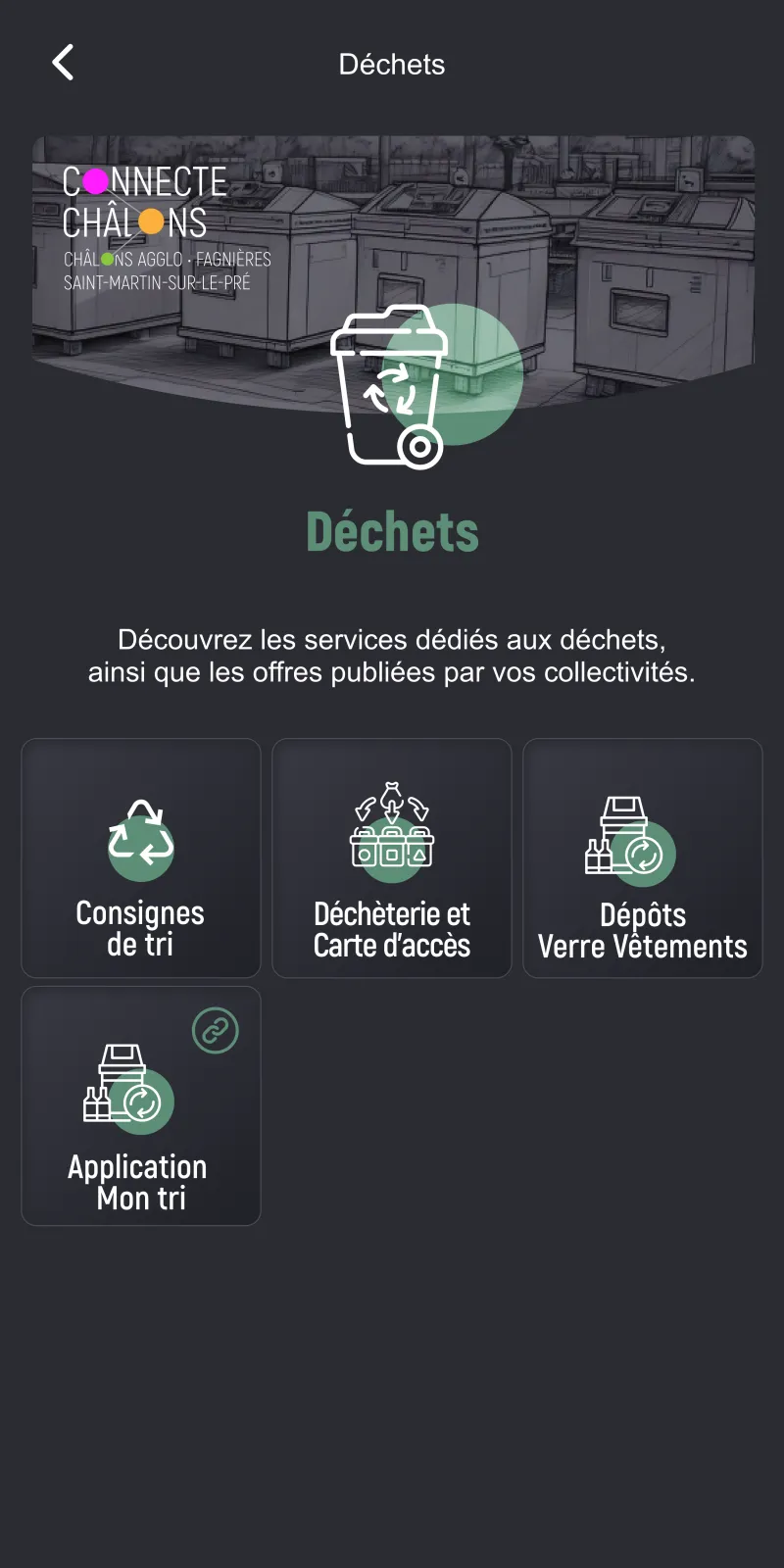 Écran déchets et calendrier de collecte