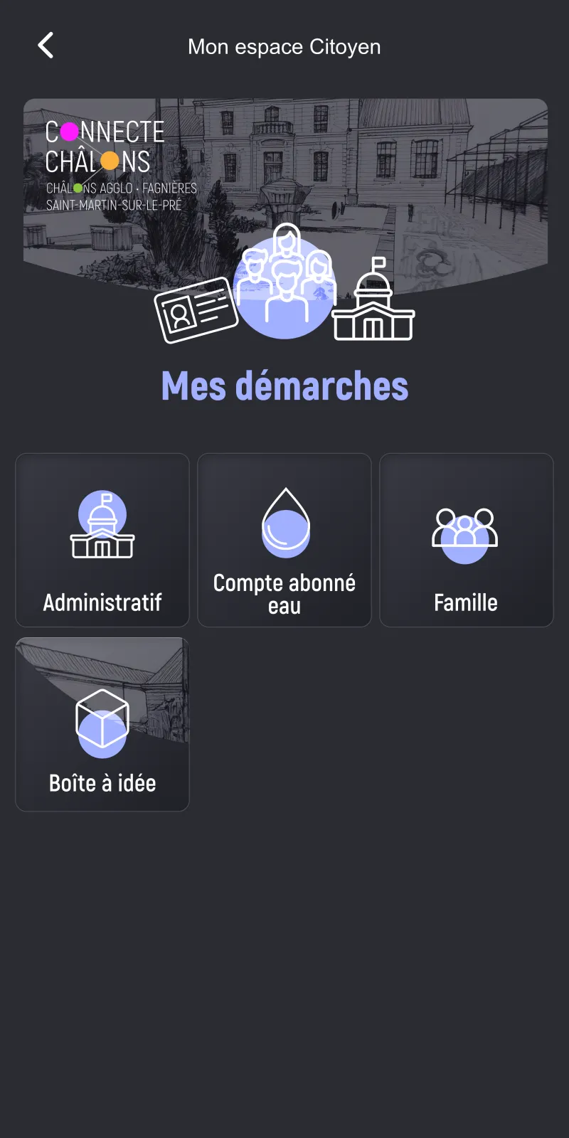 Écran espace citoyen et démarches