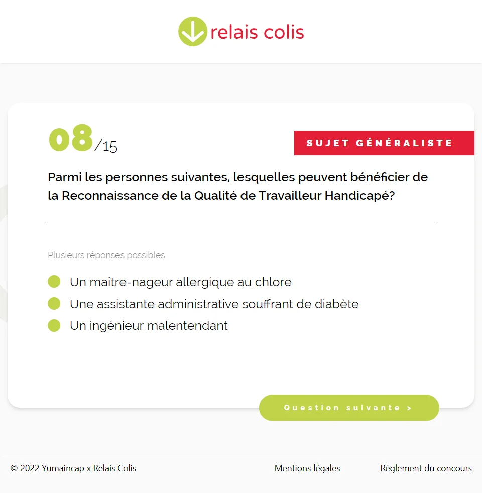 Interface du quiz sur tablette