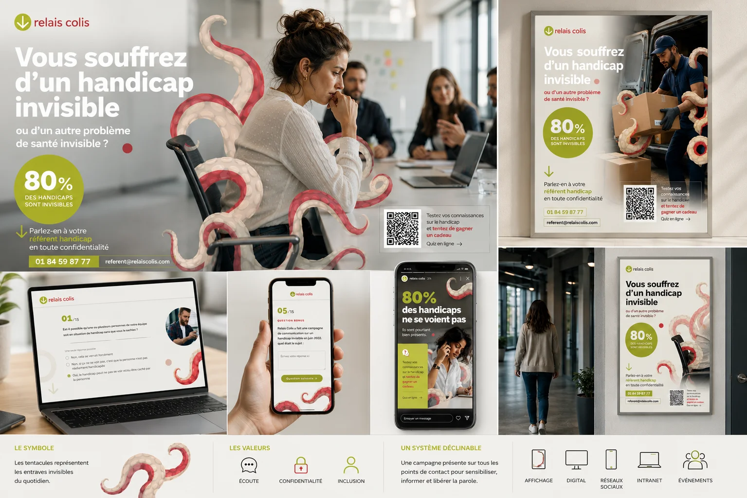 Vue d'ensemble de la campagne : affiches pathologies, livret, quiz, motion